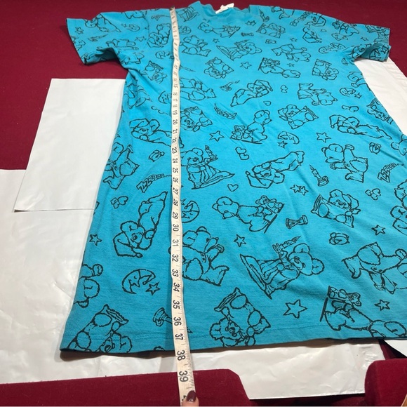Zoo Crew 80s Aqua Blue TEDDY BEAR PJS MOON stars Long Night Shirt Cotton womens - Picture 5 of 10
